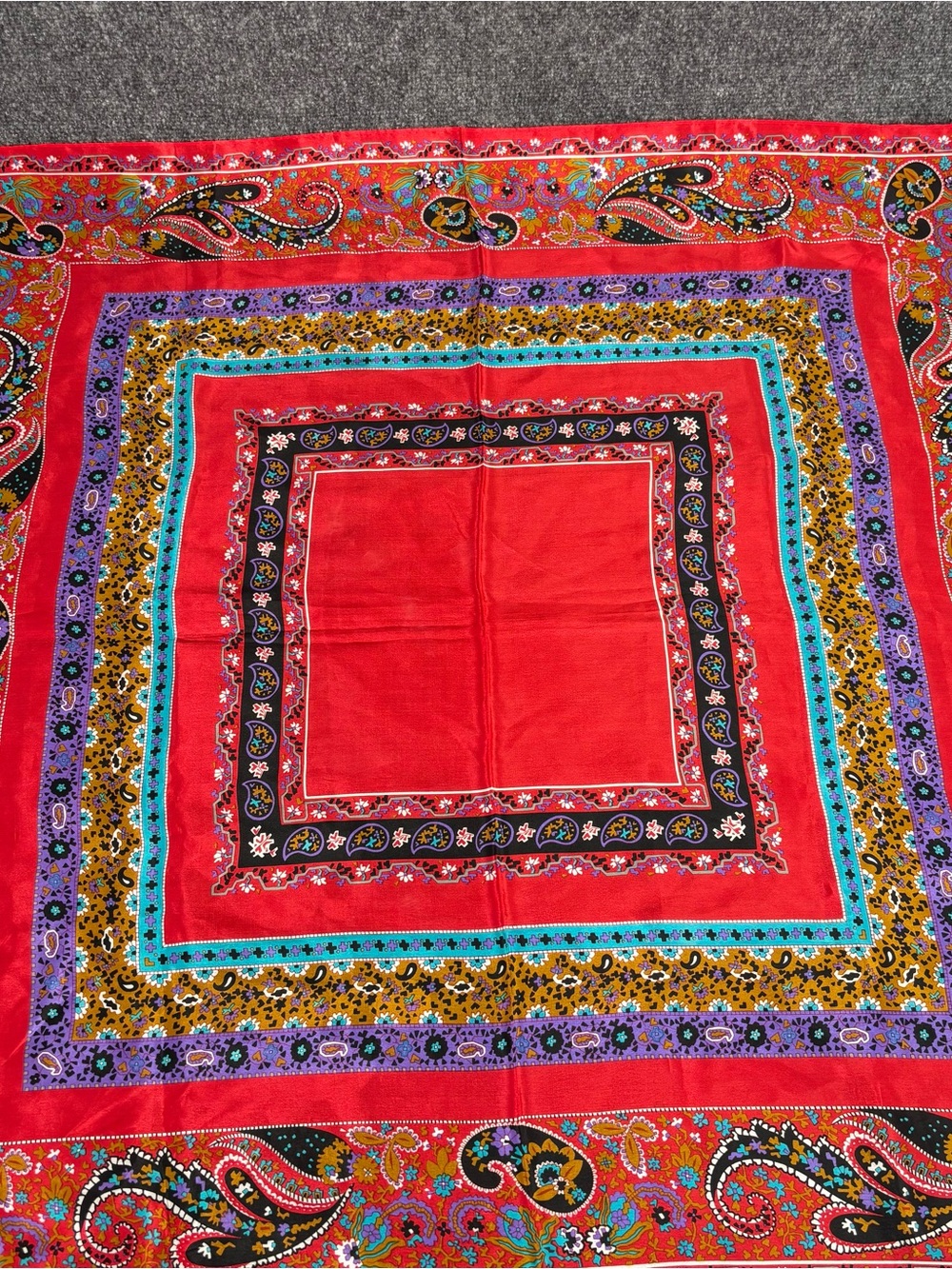 Vibrant Red Paisley Square Scarf - Women's Accessory